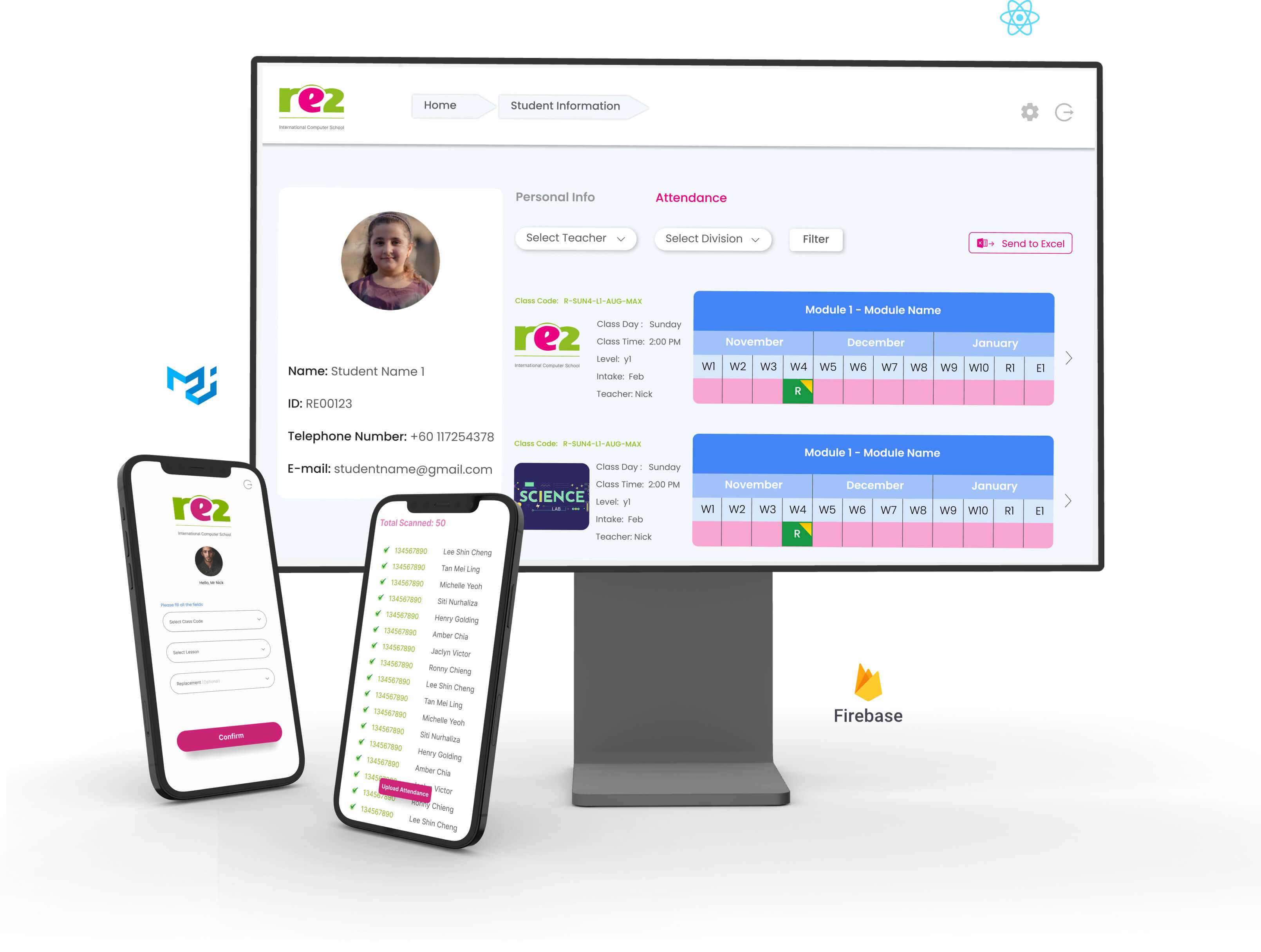 Mobile and web app for attendance tracking, record keeping, course allocation, students & teacher progress tracking, reports generation & database management. | Made by Krishworks